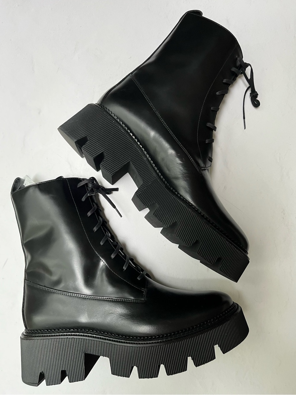 Freda Salvador $525 Leather Lace Up Lug Sole Platform Combat Boot Black 10